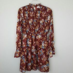 PINK ROSE Romantic Floral Bell Sleeve Dress-Medium